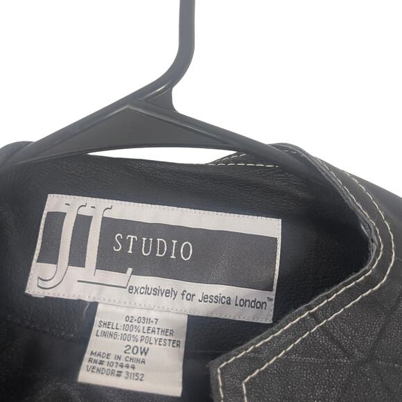 JL Studio Vintage 90s Plus Size 20 W Black 100% Leather Half Zip Moto Jacket - Picture 4 of 9